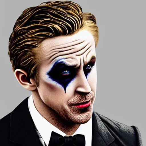 Image similar to Ryan gosling as the Joker in a new batman film