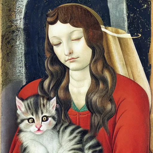 Image similar to baby kitten, portrait birth of vemus botticelli