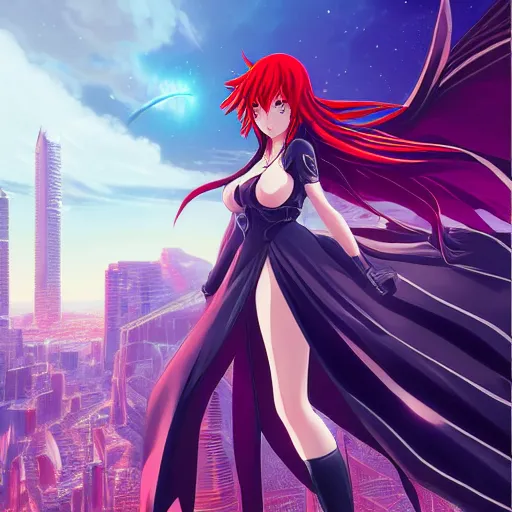 Prompt: the second coming of rias gremory by dan mumford, yusuke murata, makoto shinkai, ross tran, cosmic, heavenly, god rays, intricate detail, cinematic, 8 k, cel shaded, unreal engine, featured on artstation, pixiv