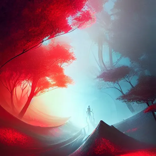 Image similar to black and red glowing resonance fractals, intricate, elegant, fantasy, highly detailed, digital painting, concept art, sharp focus, illustration, beautiful volumetric lighting, epic light, artstation, magic hour lighting, colorful, sunshine, springtime, art by Sylvain Sarrailh