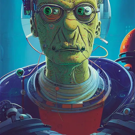 Image similar to h 0 c 0 k futurama cyberpunk portrait by gaston bussierre and charles vess and james jean and erik jones and rhads, inspired by rick and morty, huge scale, beautiful fine face features, intricate high details, sharp, ultradetailed