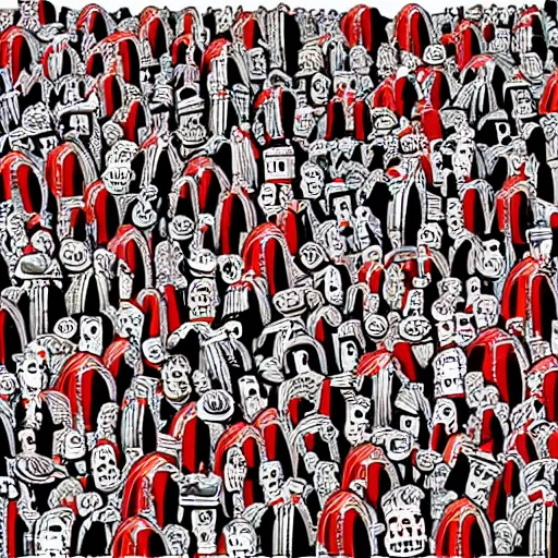 Image similar to Where's Waldo, in the style of Philip Guston