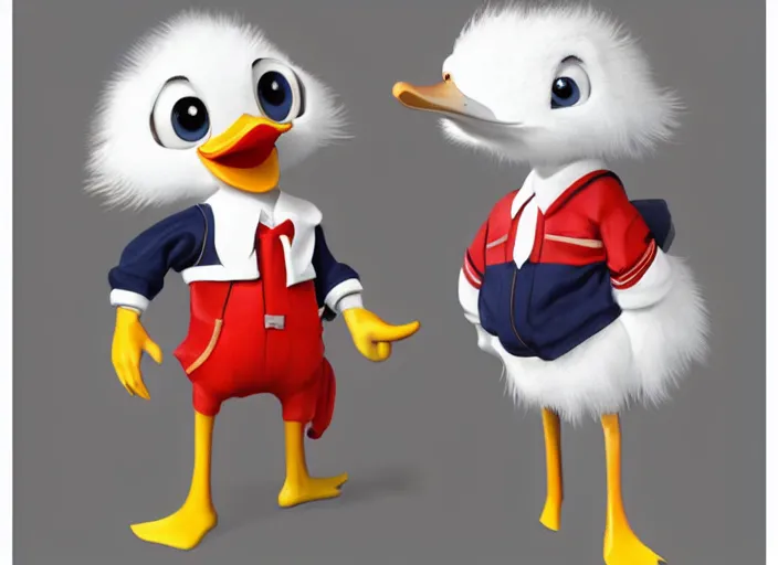 Image similar to award - winning detailed concept art of a cute iconic anthropomorphic duck character wearing a sailor suit. art by wlop on bcy. net, realistic. detailed feathers, art by cheng yi. artstationhd, artgerm, 3 dcg, pixar zootopia. 3 d rendering, high quality model sheet, donald. model sheet detailed