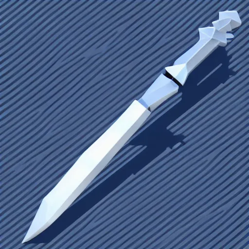 Image similar to isometric vector low poly silver sword with black hilt icon, blue background, cgsociety, volumetric lighting