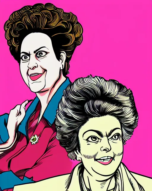 Prompt: Dilma Rousseff portrait by Hirohiko Araki, Araki style, JJBA, anime