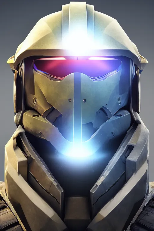 Image similar to robot ninja mask helmet halo master chief radiating a glowing aura global illumination ray tracing hdr fanart arstation by ian pesty and katarzyna da „ bek - chmiel