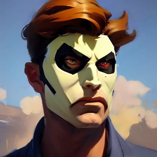 Prompt: Greg Manchess portrait painting of two face as Overwatch character, medium shot, asymmetrical, profile picture, Organic Painting, sunny day, Matte Painting, bold shapes, hard edges, street art, trending on artstation, by Huang Guangjian and Gil Elvgren and Sachin Teng