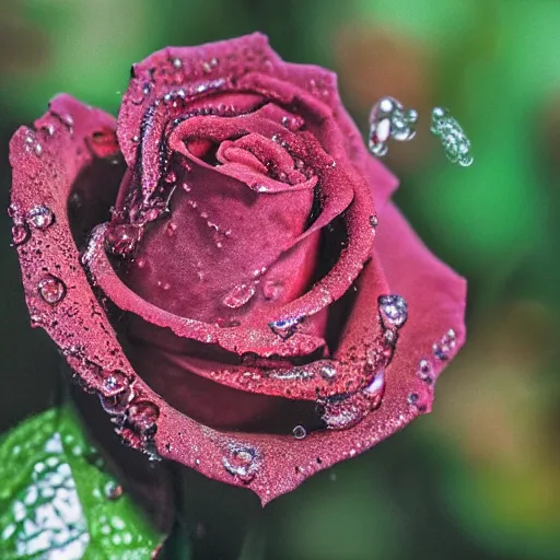 Prompt: dew on a rose, macro, highly detailed, photo