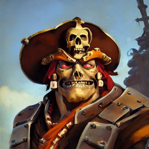 Image similar to greg manchess portrait painting of partially armored undead pirate captain lechuck as overwatch character, medium shot, asymmetrical, profile picture, organic painting, sunny day, matte painting, bold shapes, hard edges, street art, trending on artstation, by huang guangjian, gil elvgren, ruan jia, greg rutkowski, gaston bussiere