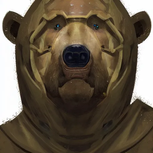 Image similar to portrait of full body bear beast-man wearing a hazmat suit, digital art, concept art, highly detailed, sharp focus