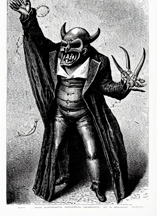 Prompt: illustration of dr. robotnik as a demon from the dictionarre infernal, etching by louis le breton, 1 8 6 9, 1 2 0 0 dpi scan, ultrasharp detail, clean scan