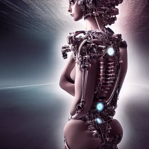 Prompt: breathtaking symbiosis of man and cyborg, beautiful girl, 3 d, ultra nd, 4 k, detailing