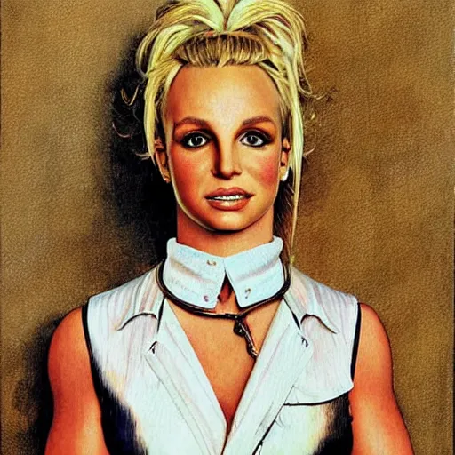 Prompt: Britney Spears, highly detailed illustration, portrait painting by Norman Rockwell