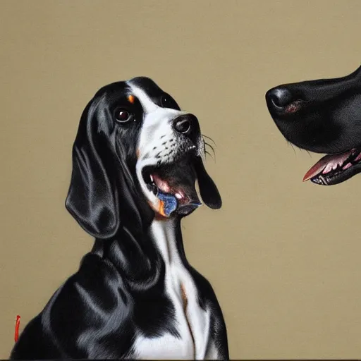 Image similar to A dog snooping the rapper Snoop Dogg, rococo painting, smooth, sharp focus,, pixiv, ultra highly detailed