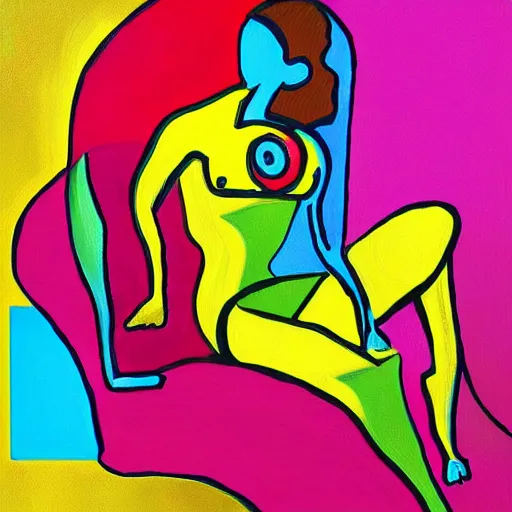 Prompt: the abstract painting of an image of a lady artistic flat illustration by by Patrick Guyton, creative art