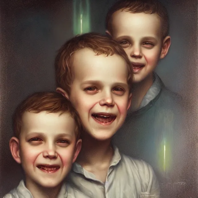 Prompt: a portrait of happy boys by tom bagshaw and manuel sanjulian