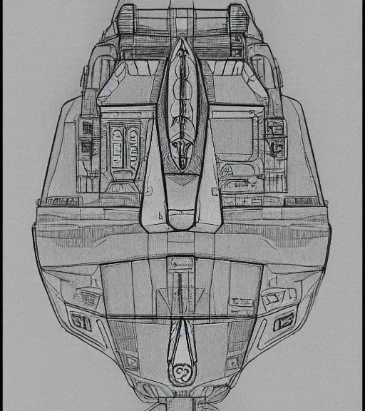 Image similar to a pencil drawing of a spaceship. concept art, blueprint. - w 7 0 0