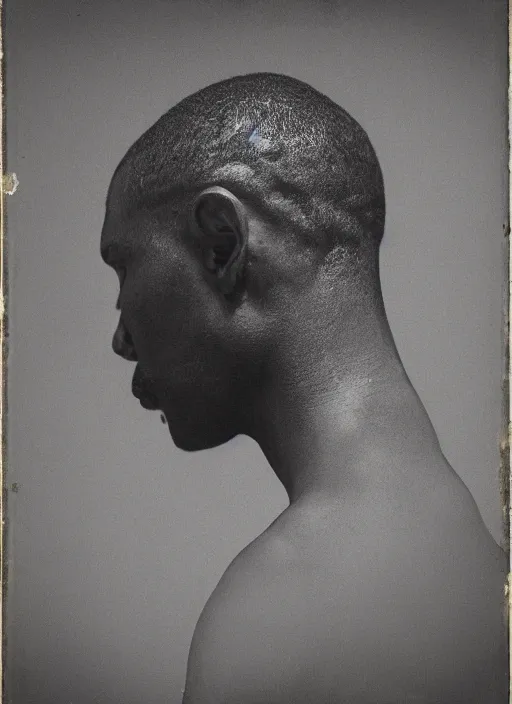 Image similar to a black man's face in profile, made of guitar stringe, in the style of the Dutch masters and Gregory Crewdson, dark and moody