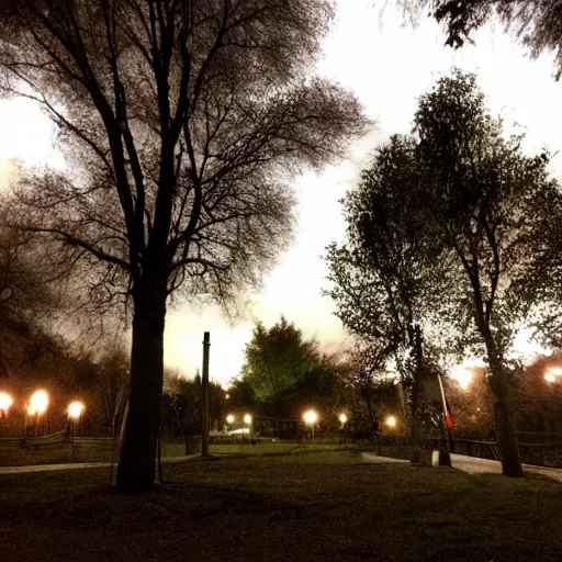 Prompt: eerie park at night, creepy, unsettling