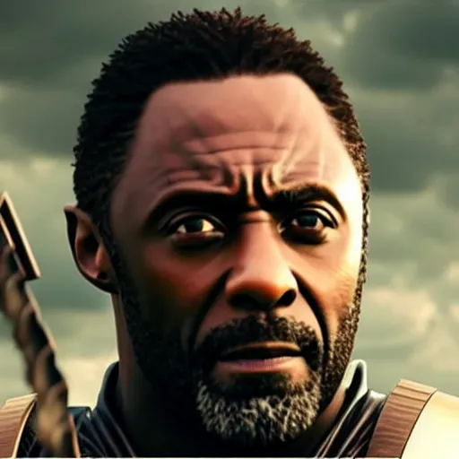 Image similar to film still of Idris Elba as Loki in new Avengers film, photorealistic 8k