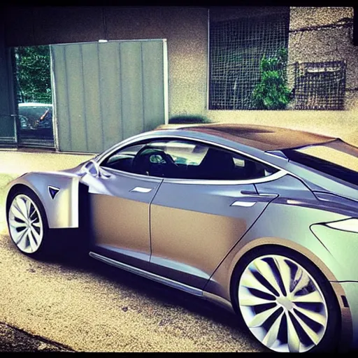 Image similar to “armored knight drives Tesla”