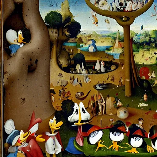 Image similar to donald duck in the garden of earthly delights by hieronymus bosch.