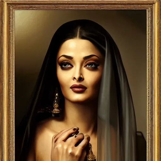 Image similar to aishwarya rai posing in veil, highly detailed artwork by roberto ferri