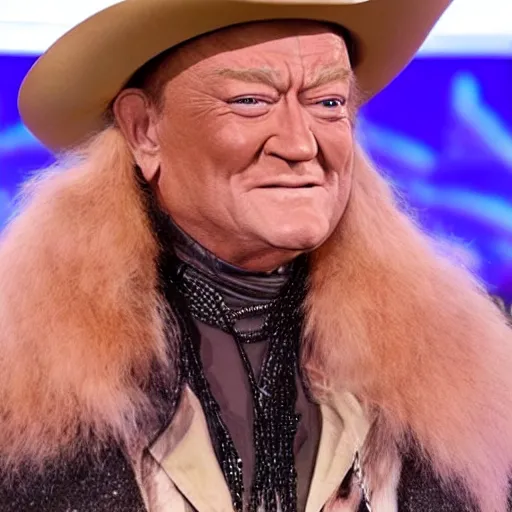 Image similar to “ john wayne in rupaul ’ s drag race ”