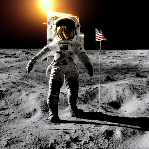Image similar to space cowboy on the moon, earth in the background, photorealistic digital art