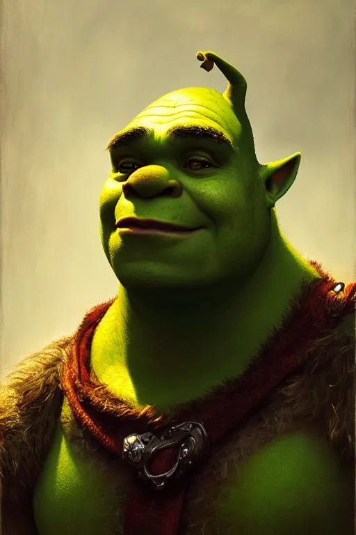 Prompt: a half body portrait of shrek, high detail, cleary see face, by gaston bussiere, bayard wu, greg rutkowski, devine, odd nerdrum, maxim verehin, dan dos santos, masterpiece, sharp focus, cinematic lightning