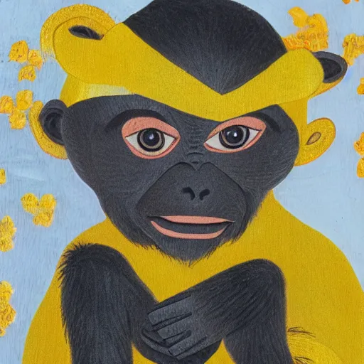 Image similar to a monkey wearing a yellow kimono, 8 k