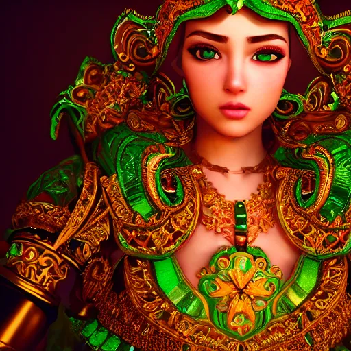 Image similar to portrait of wonderful princess of emerald with fair skin, glowing, ornate and intricate, jaw dropping, dynamic lighting, intricate and detailed, 4 k octane render