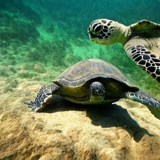 Prompt: turtle saluting underwater