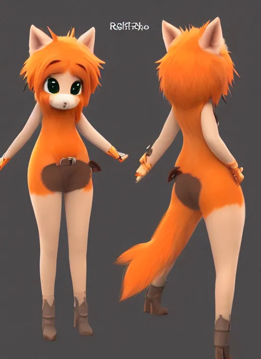 Prompt: female furry mini cute style, character adoptable, highly detailed, rendered, ray - tracing, cgi animated, 3 d demo reel avatar, style of maple story and zootopia, maple story fox girl, orange fox, dark skin, cool clothes, soft shade, soft lighting