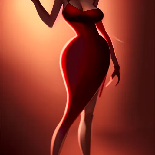 Image similar to realistic noir jessica rabbit red dress, character portrait, sharp, digital matte painting, art by luis royo, greg rutkowski, wlop, dramatic lighting, trending on artstation