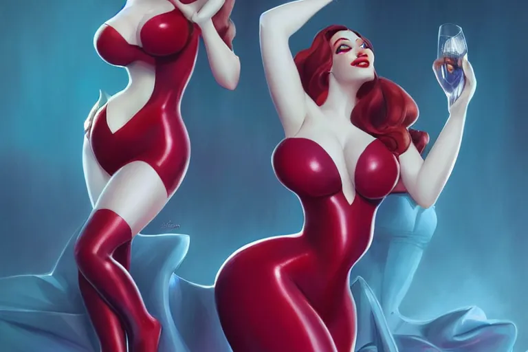 Prompt: Kat Dennings as Jessica Rabbit by Mandy Jurgens and Artgerm and william-adolphe bouguerea, highly detailed, trending on artstation, award winning, H 768