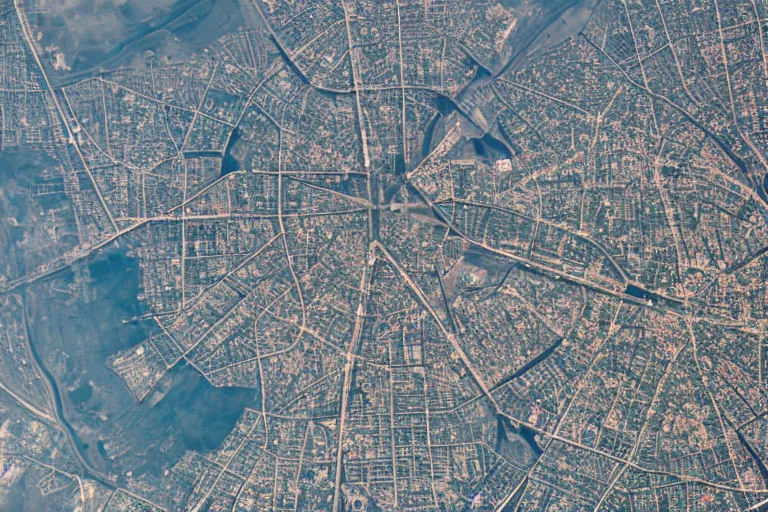 Image similar to bird's eye view satellite image of a Soviet city