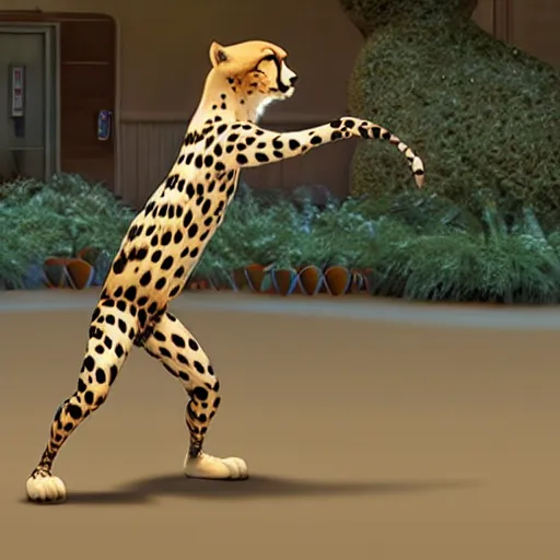 Image similar to a cheetah doing karate, pixar,