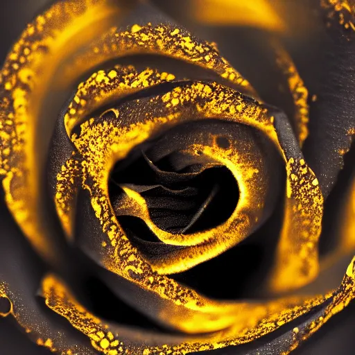 Image similar to award - winning macro of a beautiful black rose made of glowing molten magma