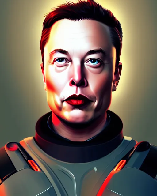 Prompt: Cyborg elon musk robotic portrait, unreal engine, in GTA V, ilya kuvshinov, rossdraws, radiant light, rhads, artstation