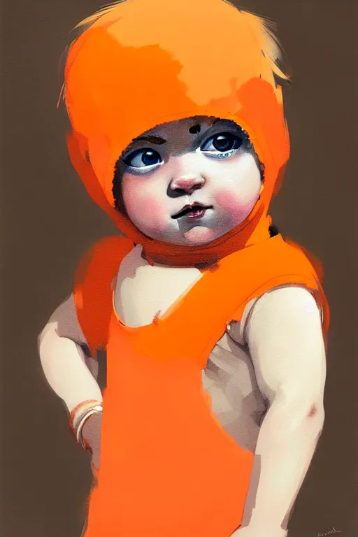 Prompt: a ultradetailed beautiful panting of a stylish baby cherub angel wearing a balaclava and orange jersey, by conrad roset, greg rutkowski and makoto shinkai, trending on artstation