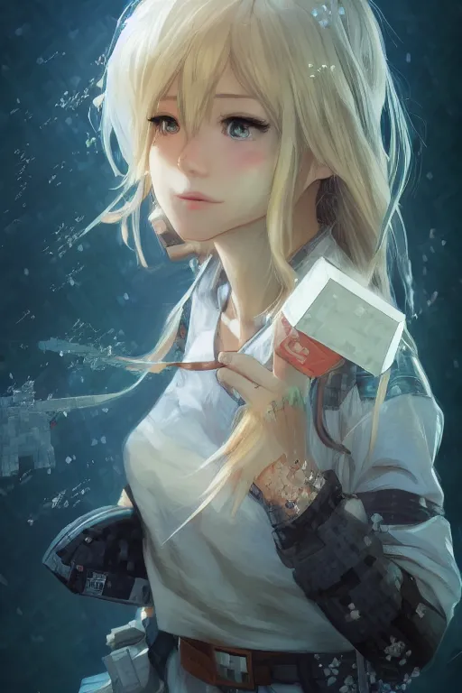 Image similar to minecraft steve, full face, anime, fantastic details, pixiv, hyperdetailed unreal engine, stanley artgerm lau, wlop, rossdraws, james jean marc, simonetti ruan jia and mandy jurgens and artgerm and sakimichan, yuru camp, moe, illustration, digital art, concept art, manga cover