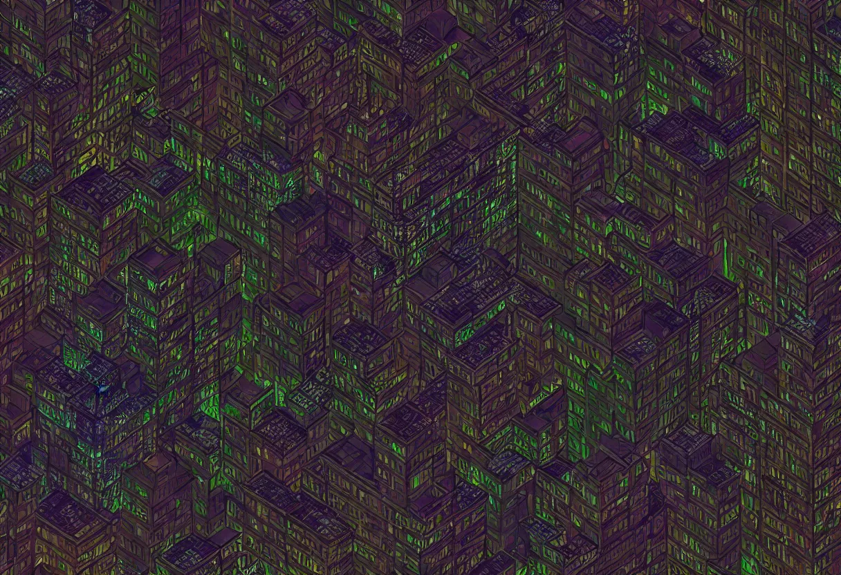 Prompt: dark city, night time, 16bits, pixel art, degradation filter, compression, low saturation, crushed colors , chromatic aberration, 2D, flat