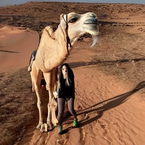 Image similar to billie eilish riding a camel