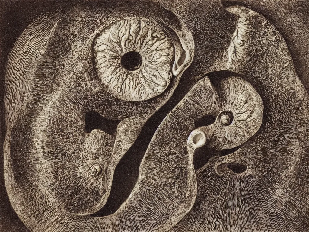 Prompt: Inside the ear. Painting by Ernst Haeckel, Rufino Tamayo