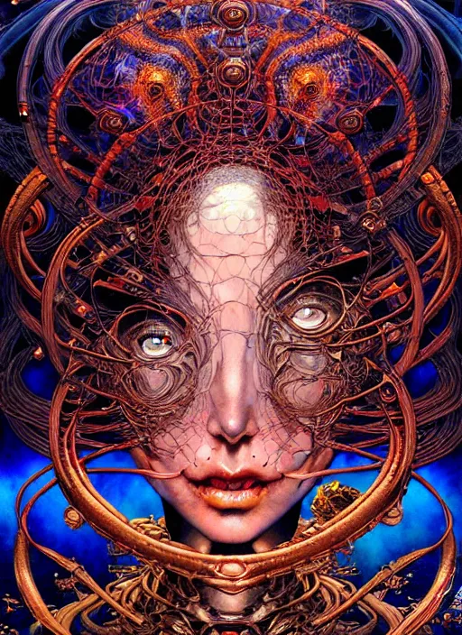 Prompt: detailed image of dmt goddess by Ayami Kojima, Amano, Karol Bak, Greg Hildebrandt, and Mark Brooks, rich deep universe colors. Beksinski painting, part by Adrian Ghenie and Gerhard Richter. art by Takato Yamamoto. masterpiece . intricate artwork by Tooth Wu and wlop and beeple, greg rutkowski, very coherent symmetrical artwork, cinematic, hyper realism, high detail, octane render, unreal engine, 8k, Vibrant colors, Smooth gradients, High contrast, depth of field. by Katsuhiro Otomo, full body character drawing, inspired by Evangeleon, clean ink detailed line drawing, intricate detail, extremely detailed. painting by Arthur Rackham, Eugene de Blaas, Frederic Leighton