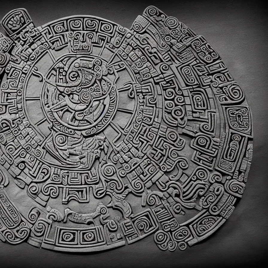 Image similar to wide angle shot mayan calendar stone carvings intricate elegant highly detailed centered digital painting artstation concept art