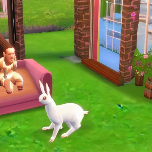 Prompt: a rabbit in the video game Sims 1