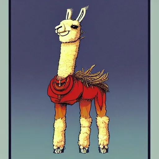 Prompt: llama with dreadlocks, heroic pose, by Katsuhiro Otomo, 4k, with beautiful colors