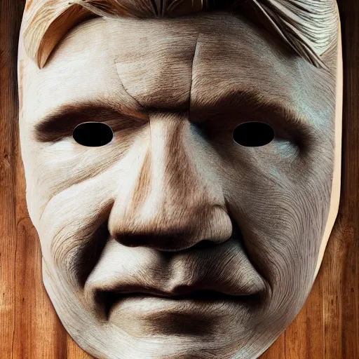 Prompt: A wooden mask of Gordon Ramsay\'s face, digital art, studio lighting, 45-degree angle